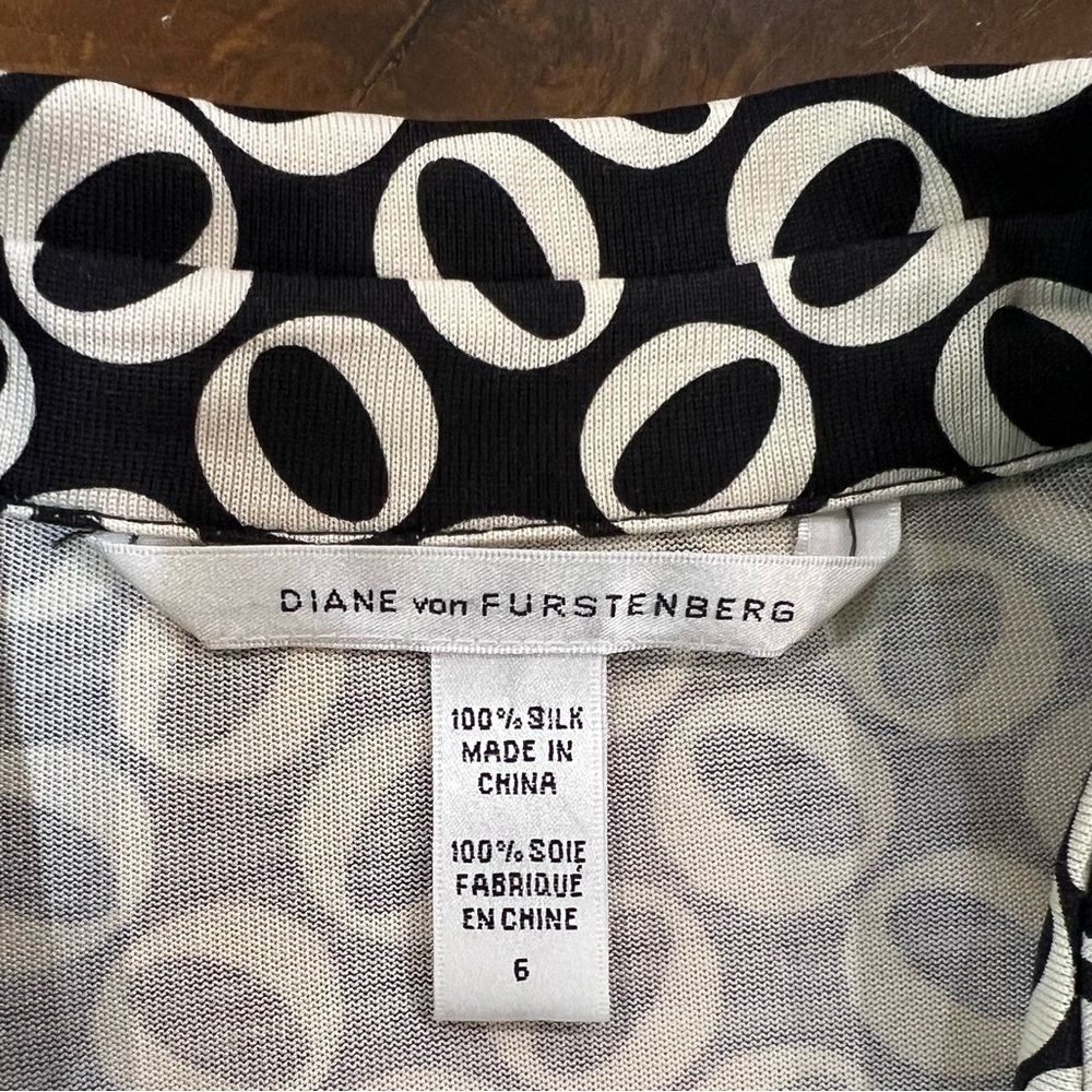 Diane von Furstenberg Jeanne Silk Wrap Dress Black & Ivory Size 6 - Picture 6 of 8